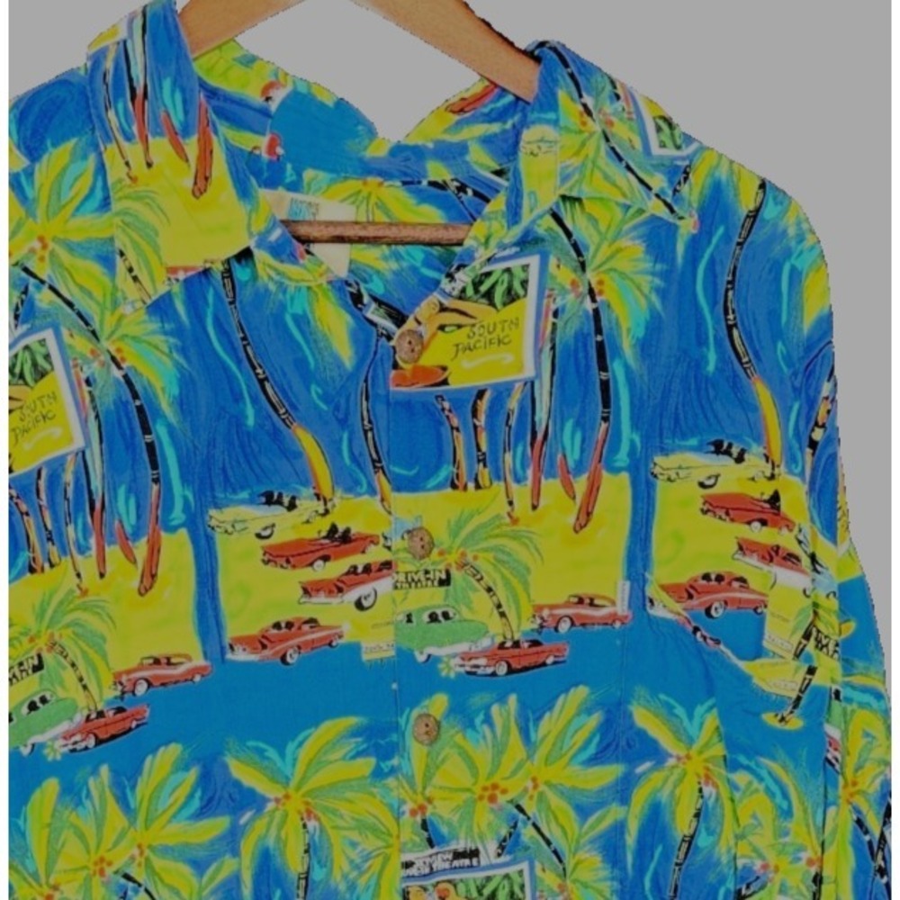 Kahala Hawaiian Short‎ Sleeve Shirt XXL Blue Rayon South Pacific Drive In Hawaii